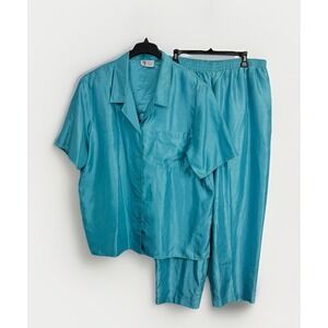 Vintage Maggie Sweet Women's 2X‎ Top & Wide Leg Pants Teal 2-piece Set